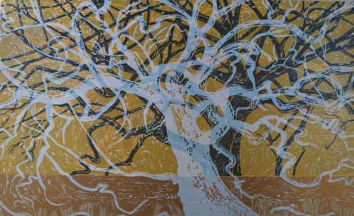 The tree in changing light No. 7 __ Collagraph, woodblock & linocut